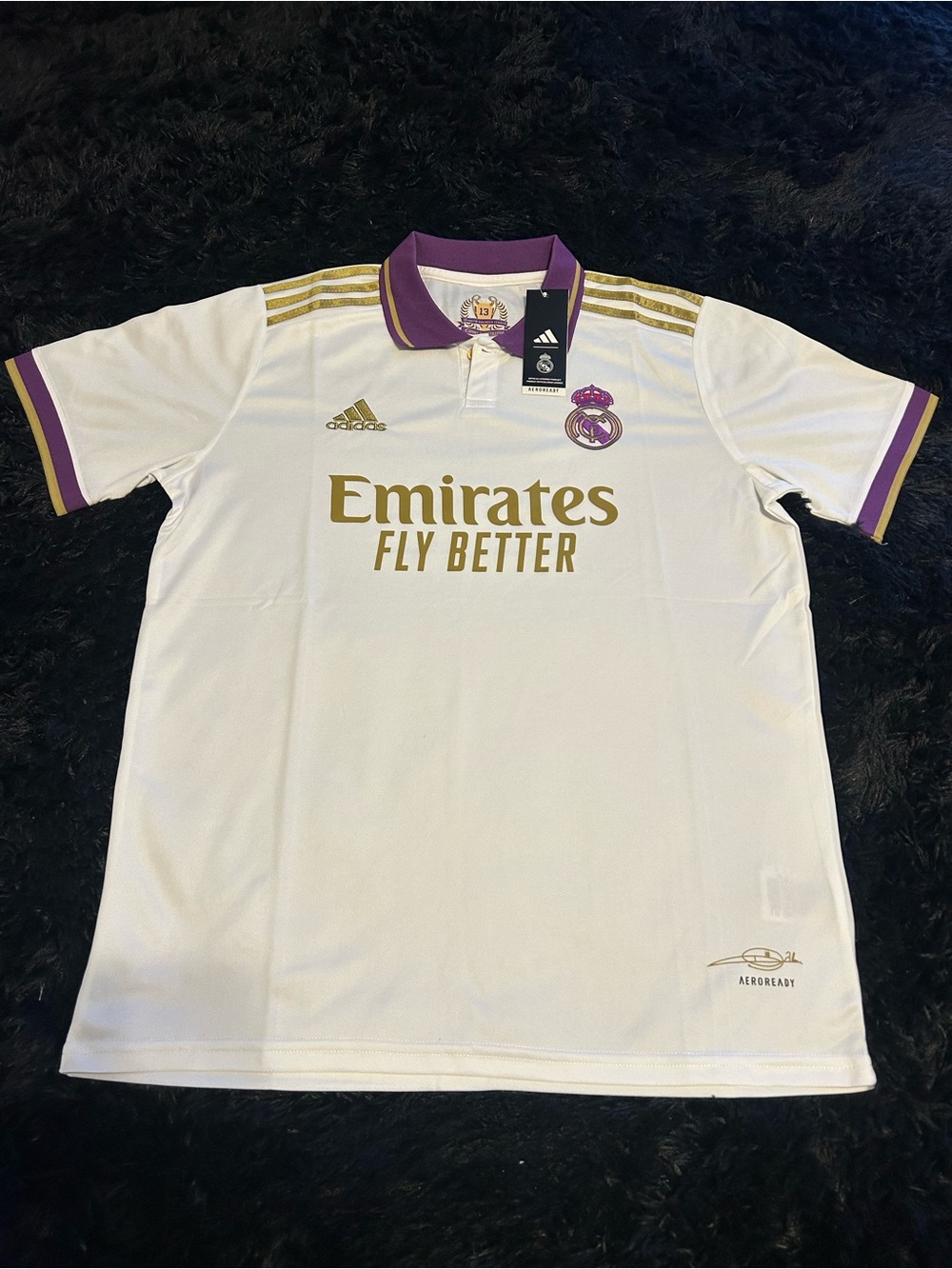 adidas White Men's Football Jersey with Purple & Gold Trim
